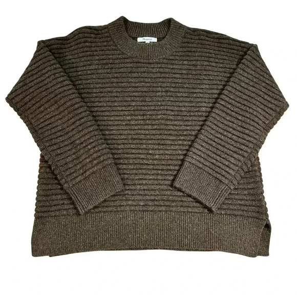 Madewell Elsmere Pullover Crewneck Sweater Size XS Brown Ribbed Wool Blend Soft - Picture 4 of 10